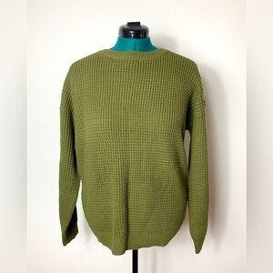 Women’s Green Waffle Knit Sweater Medium Long Sleeve Cozy Fall Crew Neck Busines